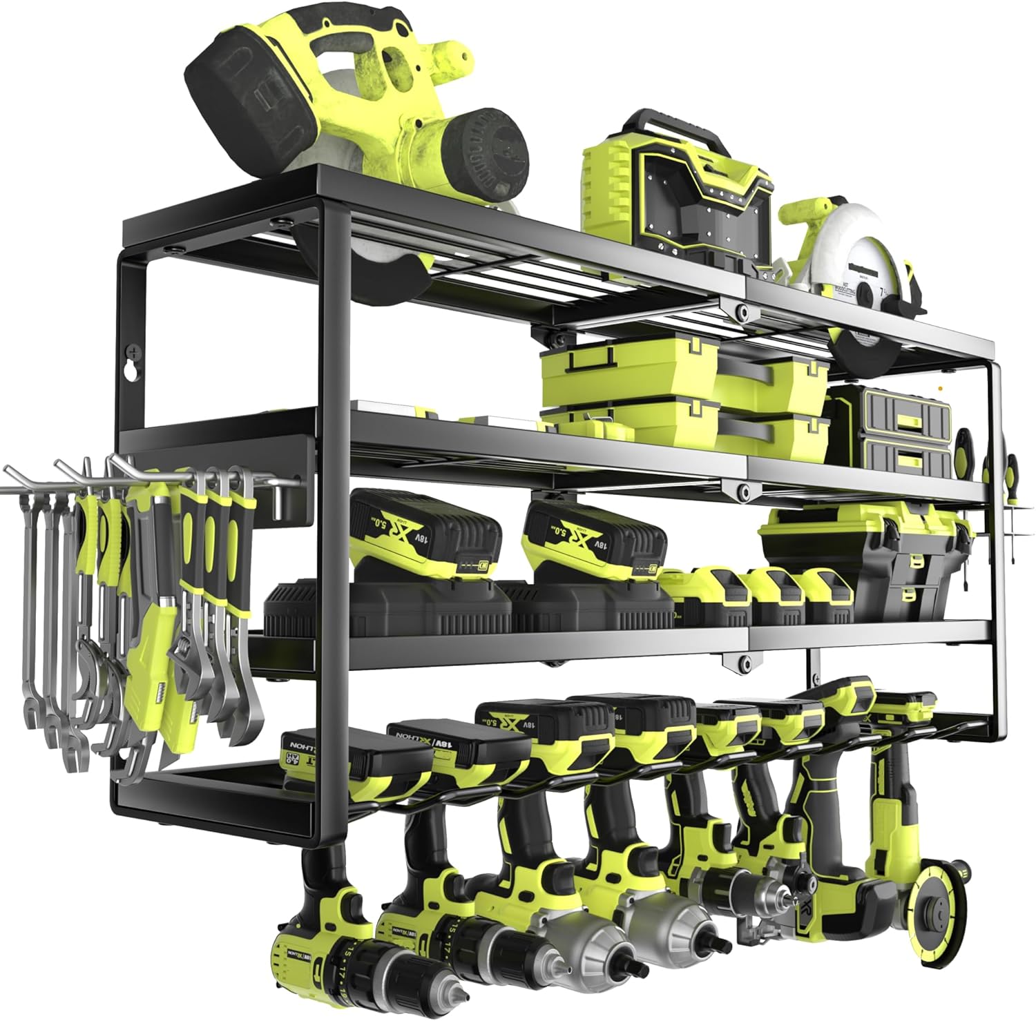 Power Tools Organizer - 4-laags wandmontage gereedschapsorganizer met oplaadstation, zware