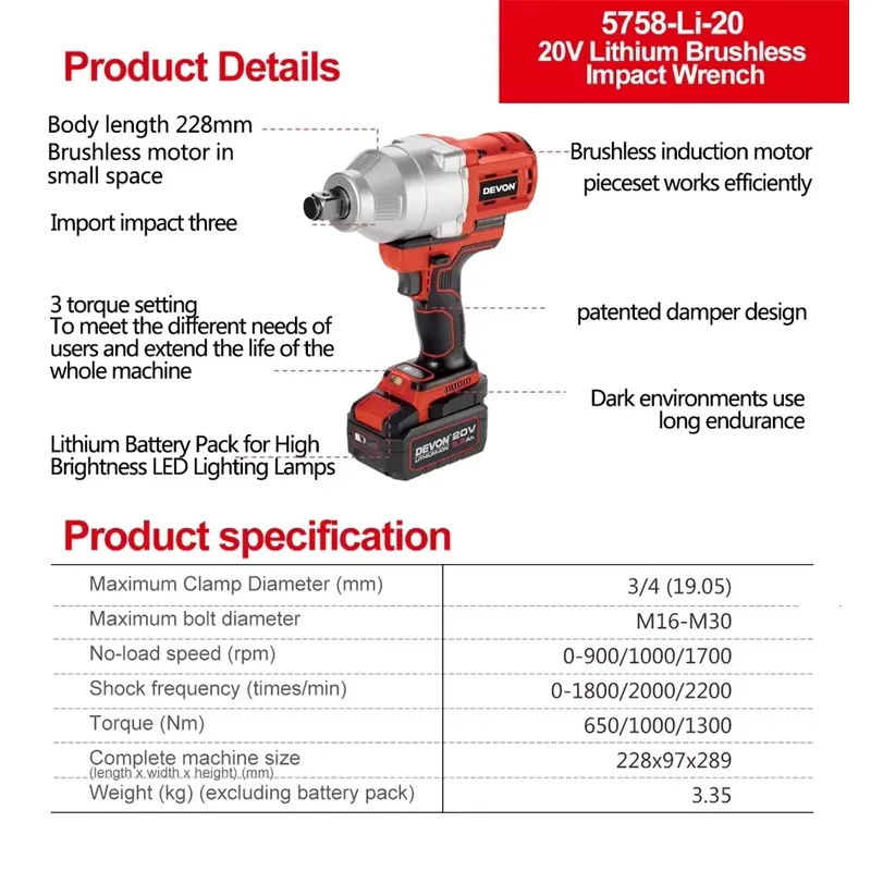 Devon 20V slagmoersleutel met  - Power Tools Manufacturers recensie en prijs
